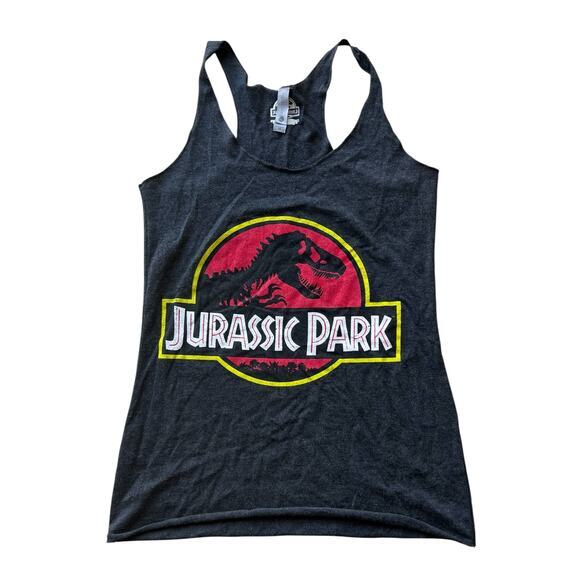 Jurassic World Tops - JURASSIC PARK Heather Black dinosaur Racerback raw stitching tank top sz XS